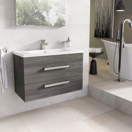 Nante Dark Elm Wall Hung Vanity Unit with Ceramic Basin 800mm