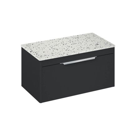 Britton Shoreditch Matt Grey Single Drawer Wall Hung Vanity Unit with Ice Blue Worktop 850mm
