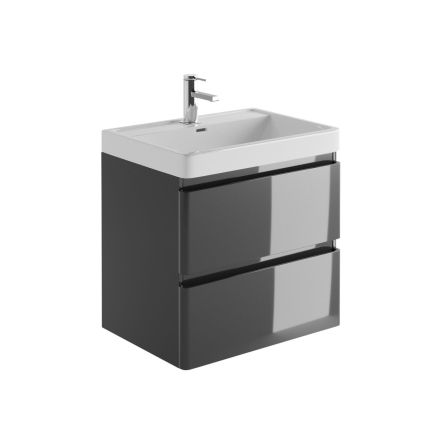 Neon Gloss Titanium Grey Wall Hung Vanity Unit with Resin Basin 600mm