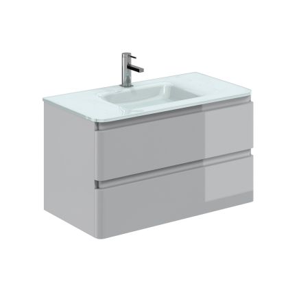 Neon Gloss Light Grey Wall Hung Vanity Unit with Opal Glass Basin 900mm