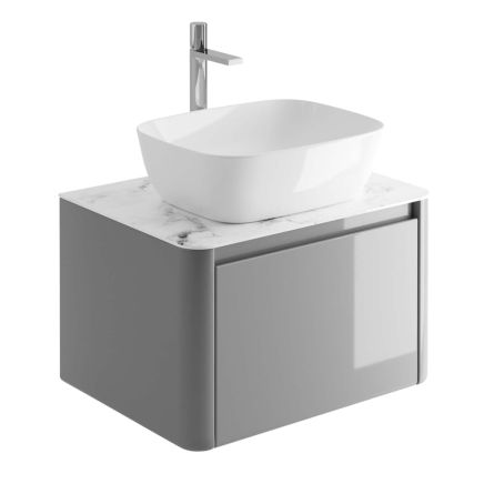 Callerton Light Grey Wall Hung Vanity Unit with White Marble Worktop 650mm