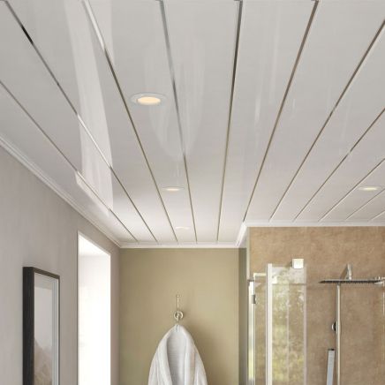 Atlantis White Silver Strip Waterproof PVC Wall & Ceiling Panel 2700x200mm (Pack of 5)