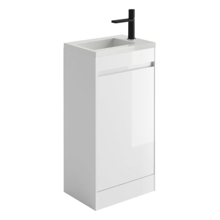 Odion Gloss White Floor Standing Cloakroom Vanity Unit with Resin Basin 440mm