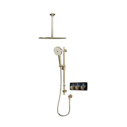 Aqualisa S3 Brushed Gold Smart Digital Shower Dual Outlet (Slide Rail Kit with Fixed Ceiling Head) HP/Combi