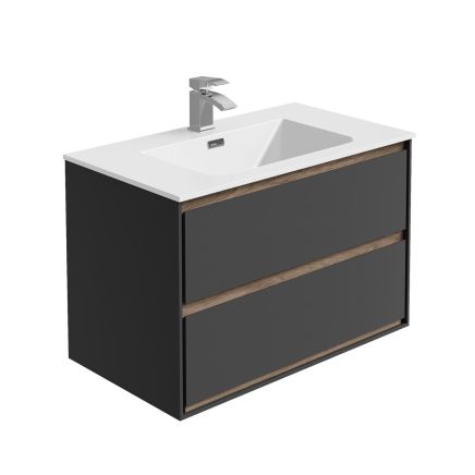Newbury Wall Hung Vanity Unit in Matt Black & Sawn Oak - 800mm