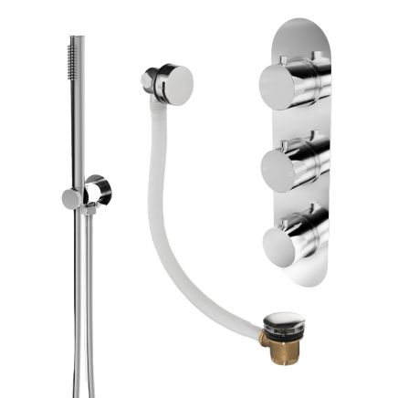 Elora Chrome Round Triple Control Shower Pack with Handheld Shower & Overflow Bath Filler