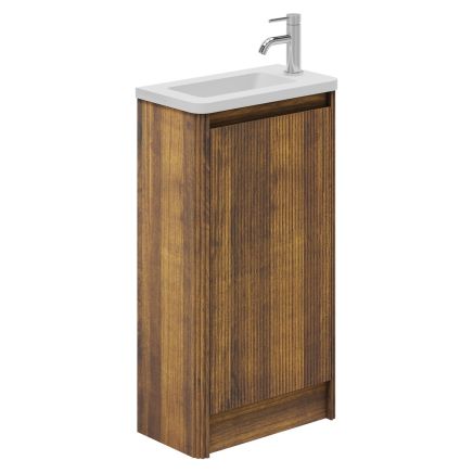 Wish Walnut Floor Standing Cloakroom Vanity Unit with Ceramic Basin