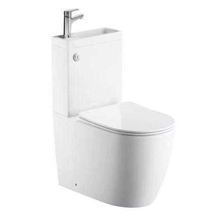 Joane Close Coupled Rimless 2-in-1 Combination Toilet & Basin with Chrome Push Button