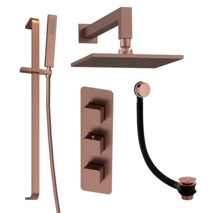 Liva Brushed Bronze Shower Pack with Fixed Head, Slider Rail & Overflow Bath Filler
