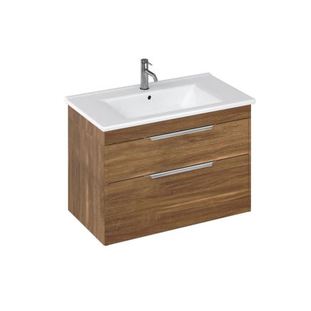 Britton Shoreditch Caramel Double Drawer Wall Hung Vanity Unit with Square Basin 850mm