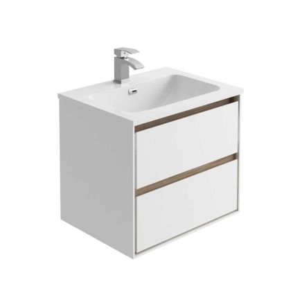 Newbury Matt White and Sawn Oak Wall Hung Vanity Unit 600mm