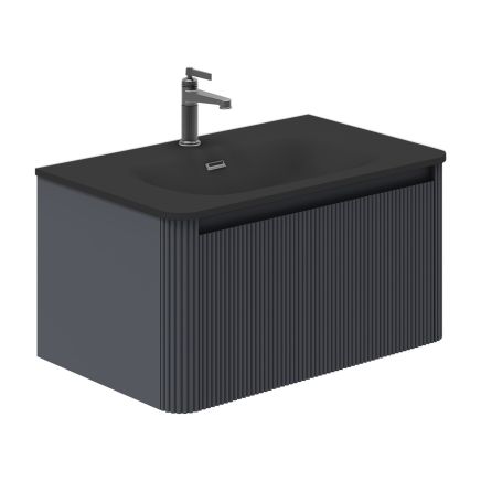 Wish Ribbed Wall Hung Vanity Unit in Charcoal