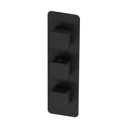 Matt Black Triple Square Concealed Thermostatic Shower Valve With Dual Outlet