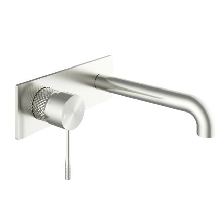 Moray Brushed Nickel wall mounted basin tap featuring a textured knurled detailing