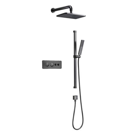 Lux Gunmetal Concealed Dual Valve Package with Shower Head & Slide Rail