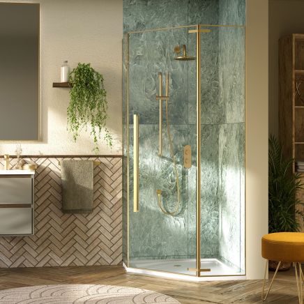 Penta Brushed Gold Hinged Shower Enclosure 900x900mm