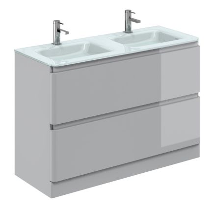 Neon Gloss Light Grey Floor Standing Vanity Unit with Opal Glass Basin 1200mm