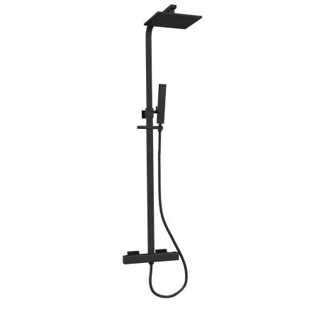 Liva Matt Black Square Thermostatic Dual Shower Pack
