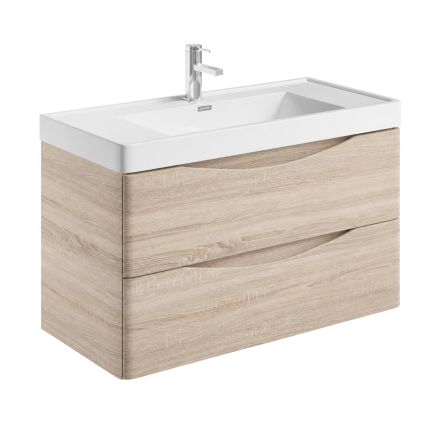 Erin Light Oak Wall Hung Vanity Unit with Ceramic Basin 900mm