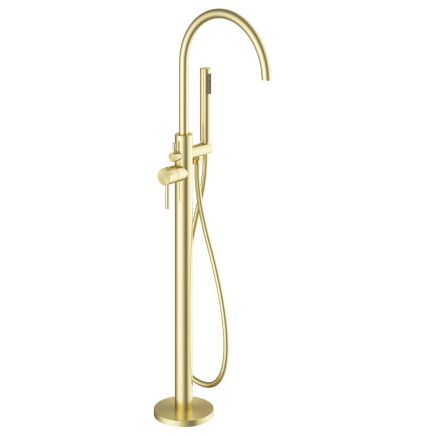Moray Brushed Gold Floor Standing Bath Tap With Hand Held Shower 