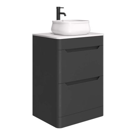 Ellis Floor Standing 500mm Vanity Unit in Matt Black with White Worktop