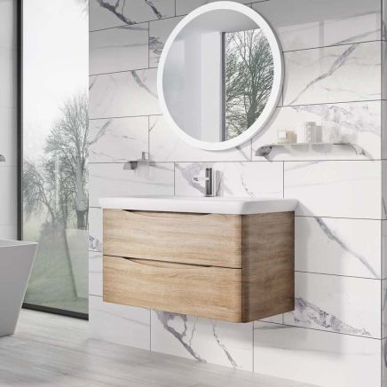 Erin Light Oak Wall Hung Vanity Unit with Link Resin Basin 900mm