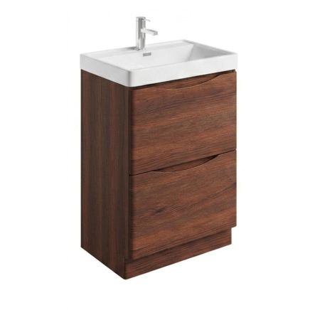 Angled view of the Erin Rosewood Floor Standing Vanity Unit with Ceramic Basin 600mm