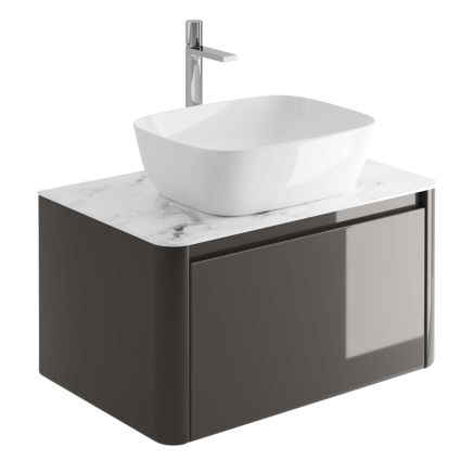 Callerton Titanium Grey Wall Hung Vanity Unit with White Marble Worktop 750mm