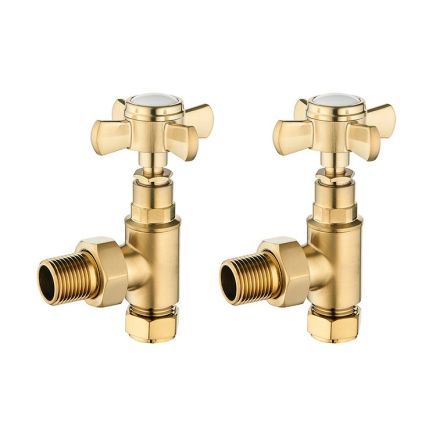 Crosshead Brushed Gold Angled Pair of Radiator Valves