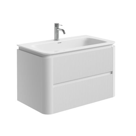 Liora White Ribbed Wall Hung Vanity Unit with Basin & LED Light Strip - 800mm
