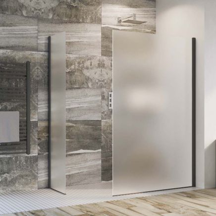 Oxford Black Frosted Glass Walk-In Wetroom Shower Screen 1180mm