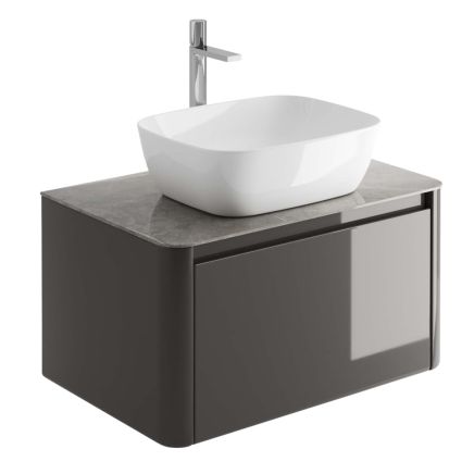Callerton Titanium Grey Wall Hung Vanity Unit with Grey Marble Worktop 750mm