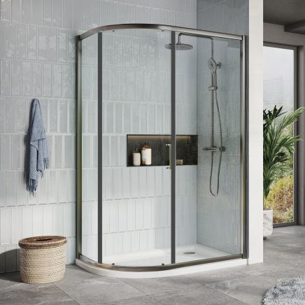 Fabio Gunmetal Sliding Shower Door Offset Quadrant