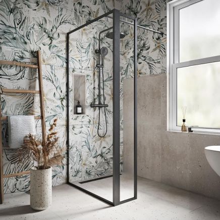 Amien Gunmetal Clear Glass Pivot Return Panel 300mm