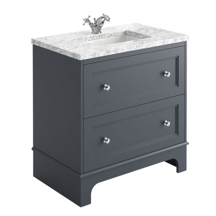 650mm Vanity Unit in Midnight Grey with Marble Worktop & Ceramic Basin
