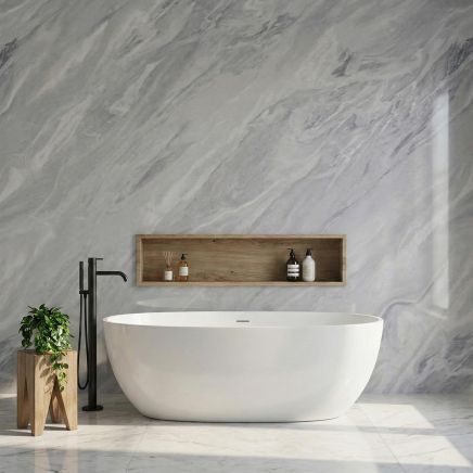 Atlantis Apollo Grey Marble Waterproof Tongue & Groove PVC Shower Wall Panel 1000mm