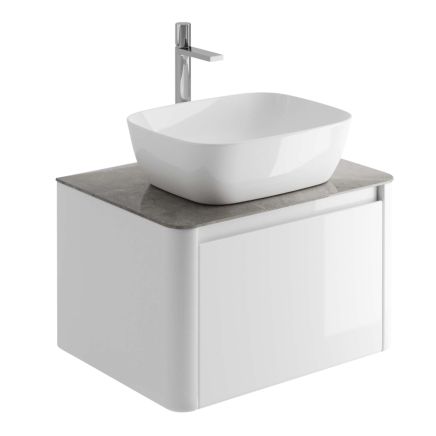 Callerton Gloss White Wall Hung Vanity Unit with Grey Marble Worktop 650mm
