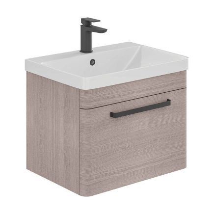 Esk Stone Grey Wall Hung Vanity Unit and Basin with Black Handles 600mm