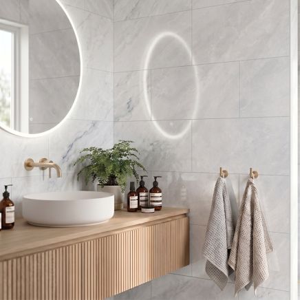 Axel Pearl Polished Porcelain Stone Effect Tile 1200x600mm roomset