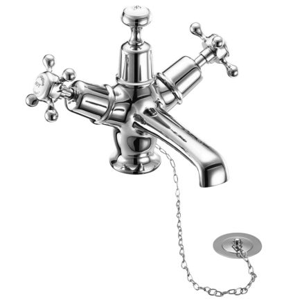 Burlington Claremont Chrome Basin Mixer Tap with Plug & Chain Waste