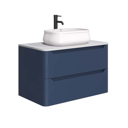 Ellis Wall Hung 800mm Vanity Unit in Royal Blue with White Worktop