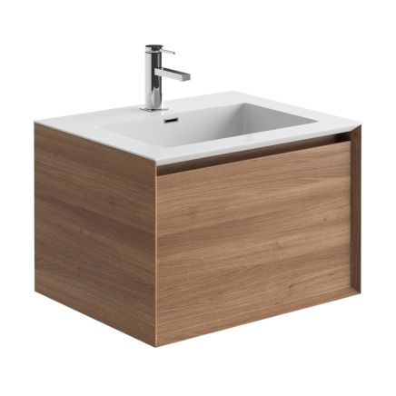 Snowdon Natural Oak Wall Hung Vanity Unit with White Basin 600mm