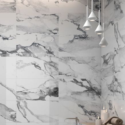 Charlie White Marble Gloss Porcelain Tile 300x600mm