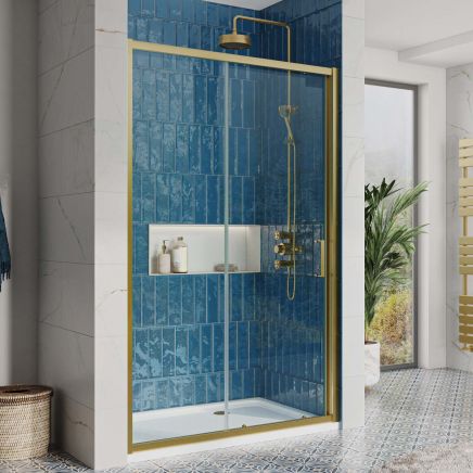 Fabio Brushed Gold Sliding Shower Door 1300mm