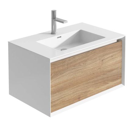 Snowdon White and Oak Wall Hung Vanity Unit with White Basin 750mm