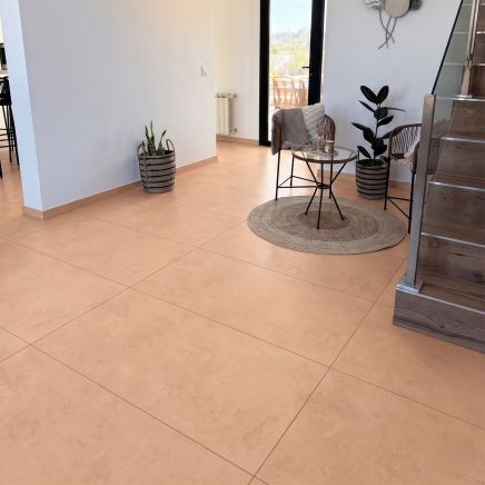 Zenia Coral Concrete Porcelain Tile 600x1200mm roomset