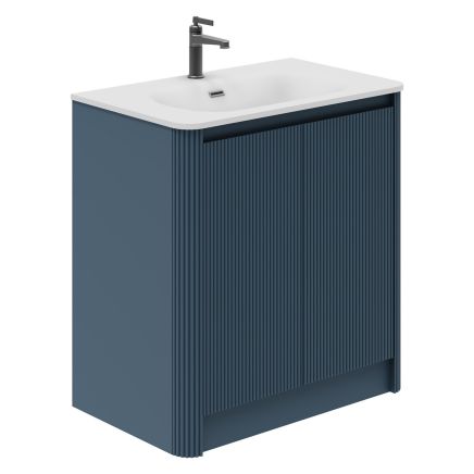 Wish Ribbed Floorstanding Vanity Unit with Doors in Blue with White Basin