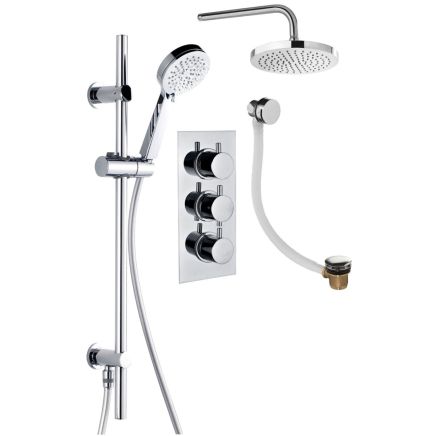 Triple Outlet Concealed Valve with Round Shower Head, Slide Rail Kit & Overflow Filler