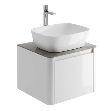 Callerton Gloss White Wall Hung Vanity Unit with Grey Marble Worktop 550mm