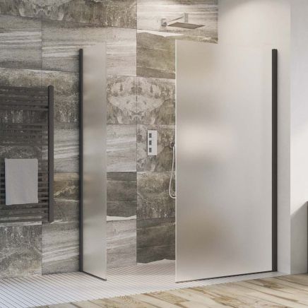Oxford Black Frosted Glass Walk-In Wetroom Shower Screen 980mm